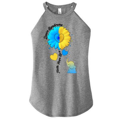 Down Syndrome Awareness Faith Hope Love Flower Elephant Women’s Perfect Tri Rocker Tank