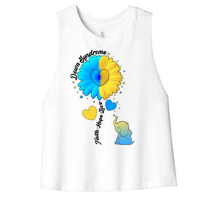 Down Syndrome Awareness Faith Hope Love Flower Elephant Women's Racerback Cropped Tank