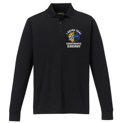 Down Syndrome Awareness For Trisomy 21 Flower Performance Long Sleeve Polo