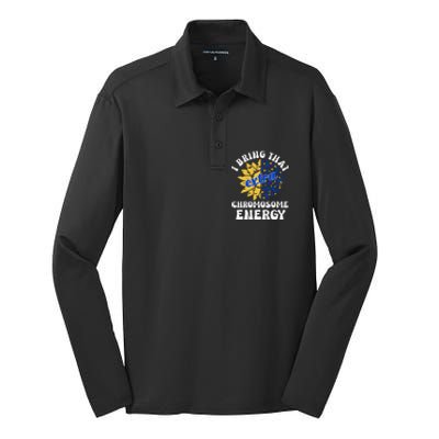 Down Syndrome Awareness For Trisomy 21 Flower Silk Touch Performance Long Sleeve Polo