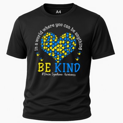 Down Syndrome Awareness Be Kind Ribbon Heart Women Girl Kids Cooling Performance Crew T-Shirt