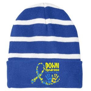 Down Syndrome Awareness Day Ribbon Striped Beanie with Solid Band