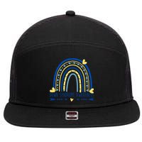 Down Syndrome Awareness Rainbow Heart 7 Panel Mesh Trucker Snapback Hat