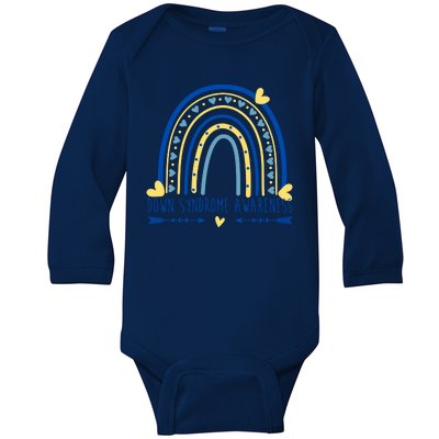 Down Syndrome Awareness Rainbow Heart Baby Long Sleeve Bodysuit