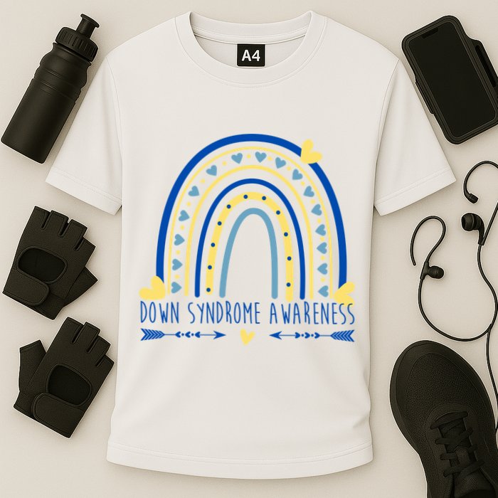 Down Syndrome Awareness Rainbow Heart Cooling Performance Crew T-Shirt