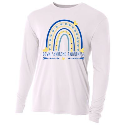 Down Syndrome Awareness Rainbow Heart Cooling Performance Long Sleeve Crew