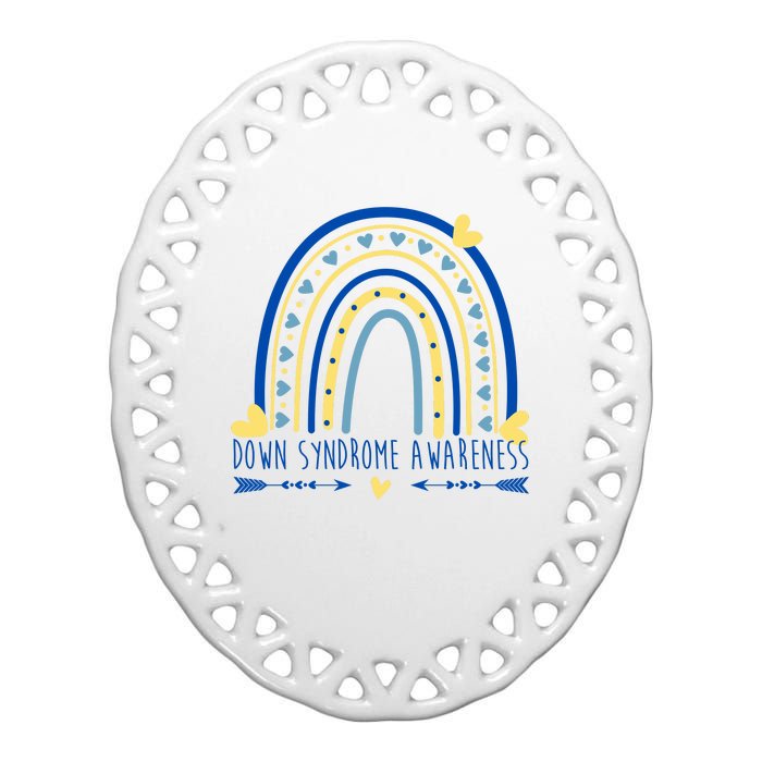 Down Syndrome Awareness Rainbow Heart Ceramic Oval Ornament