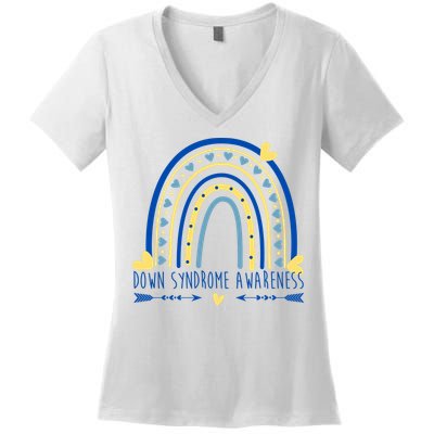 Down Syndrome Awareness Rainbow Heart Women's V-Neck T-Shirt
