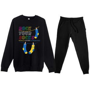 Down Syndrome Awareness Rock Your Socks Premium Crewneck Sweatsuit Set