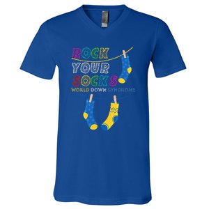 Down Syndrome Awareness Rock Your Socks V-Neck T-Shirt