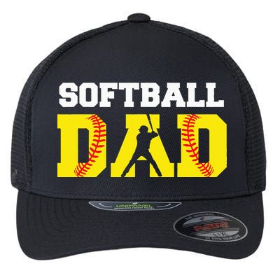 Dad Softball Apparel Yellow Softball Dad Flexfit Unipanel Trucker Cap
