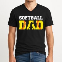 Dad Softball Apparel Yellow Softball Dad V-Neck T-Shirt