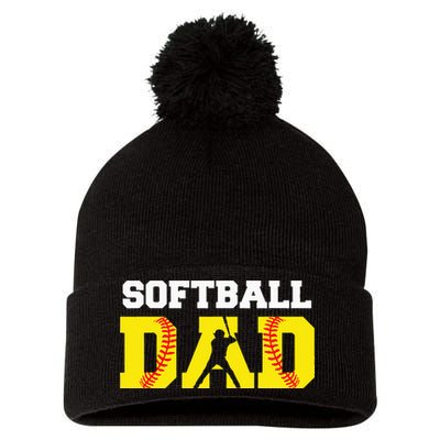 Dad Softball Apparel Yellow Softball Dad Pom Pom 12in Knit Beanie