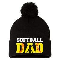 Dad Softball Apparel Yellow Softball Dad Pom Pom 12in Knit Beanie