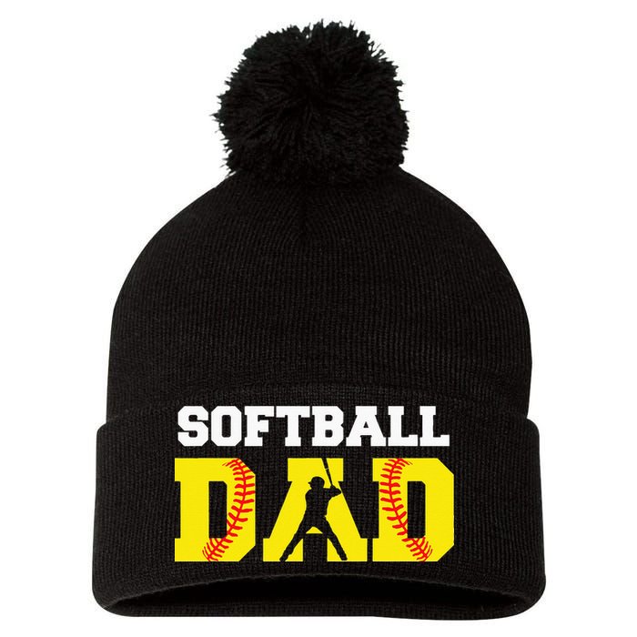 Dad Softball Apparel Yellow Softball Dad Pom Pom 12in Knit Beanie