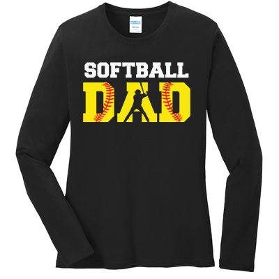 Dad Softball Apparel Yellow Softball Dad Ladies Long Sleeve Shirt