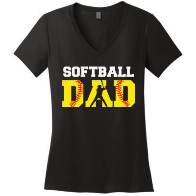 Dad Softball Apparel Yellow Softball Dad Women's V-Neck T-Shirt