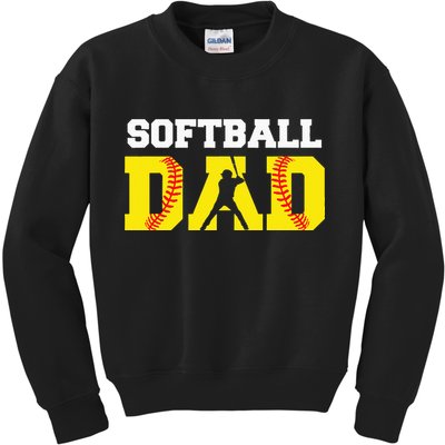 Dad Softball Apparel Yellow Softball Dad Kids Sweatshirt