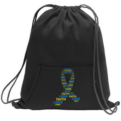 Down Syndrome Awareness Hope Faith Love Teal Ribbon Mom Sweatshirt Cinch Pack Bag