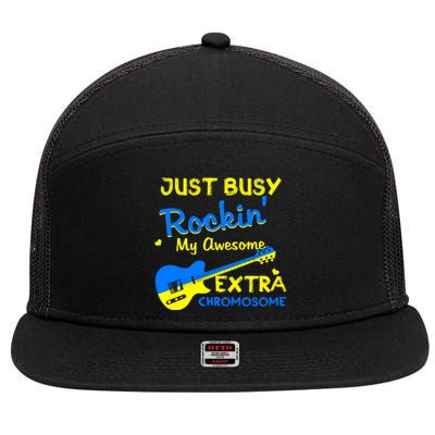 Down Syndrome Awareness Rockin Extra Chromosome 3 21 Gift 7 Panel Mesh Trucker Snapback Hat