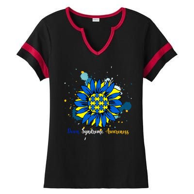 Down Syndrome Awareness Sunflower Ladies Halftime Notch Neck Tee