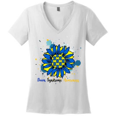 Down Syndrome Awareness Sunflower Women's V-Neck T-Shirt
