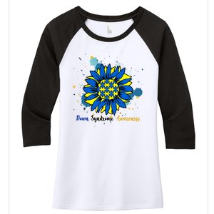 Down Syndrome Awareness Sunflower Women's Tri-Blend 3/4-Sleeve Raglan Shirt