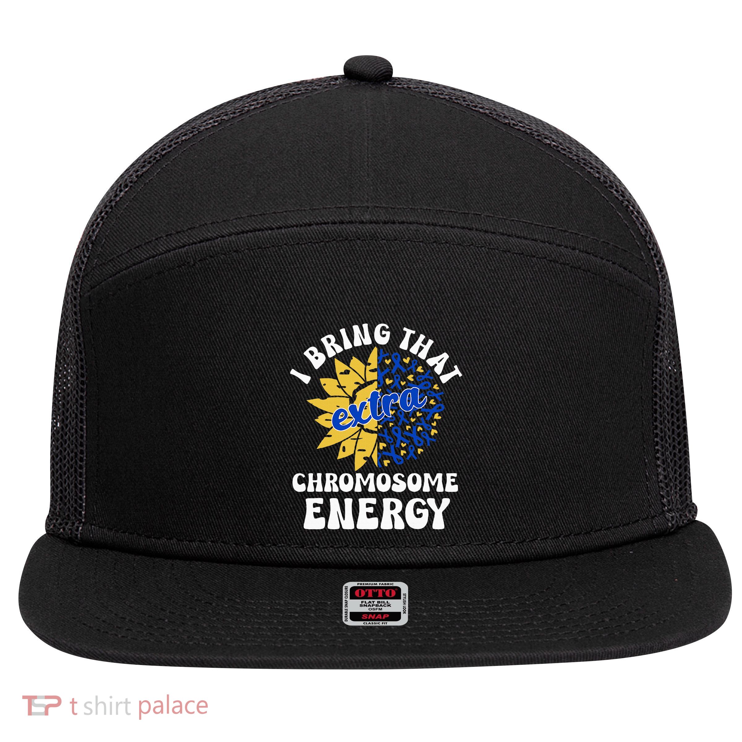 Down Syndrome Awareness Trisomy 21 Flower 7 Panel Mesh Trucker Snapback Hat