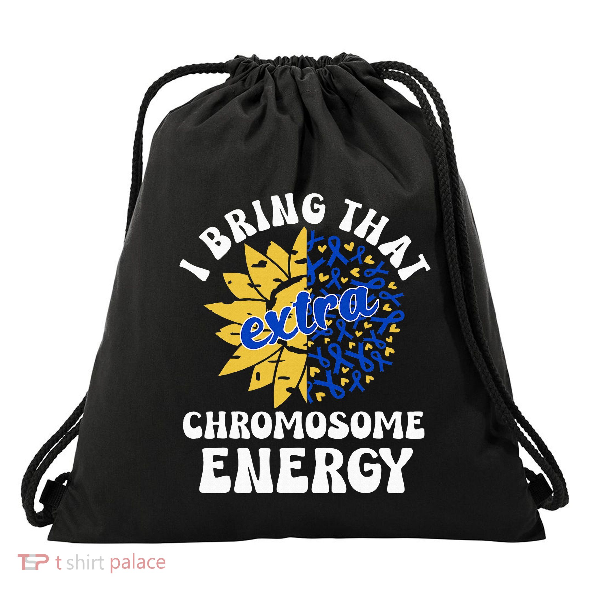 Down Syndrome Awareness Trisomy 21 Flower Drawstring Bag