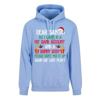 Dear Santa All I Want Is A Fat Bank Account And Skinny Body Gift Unisex Surf Hoodie