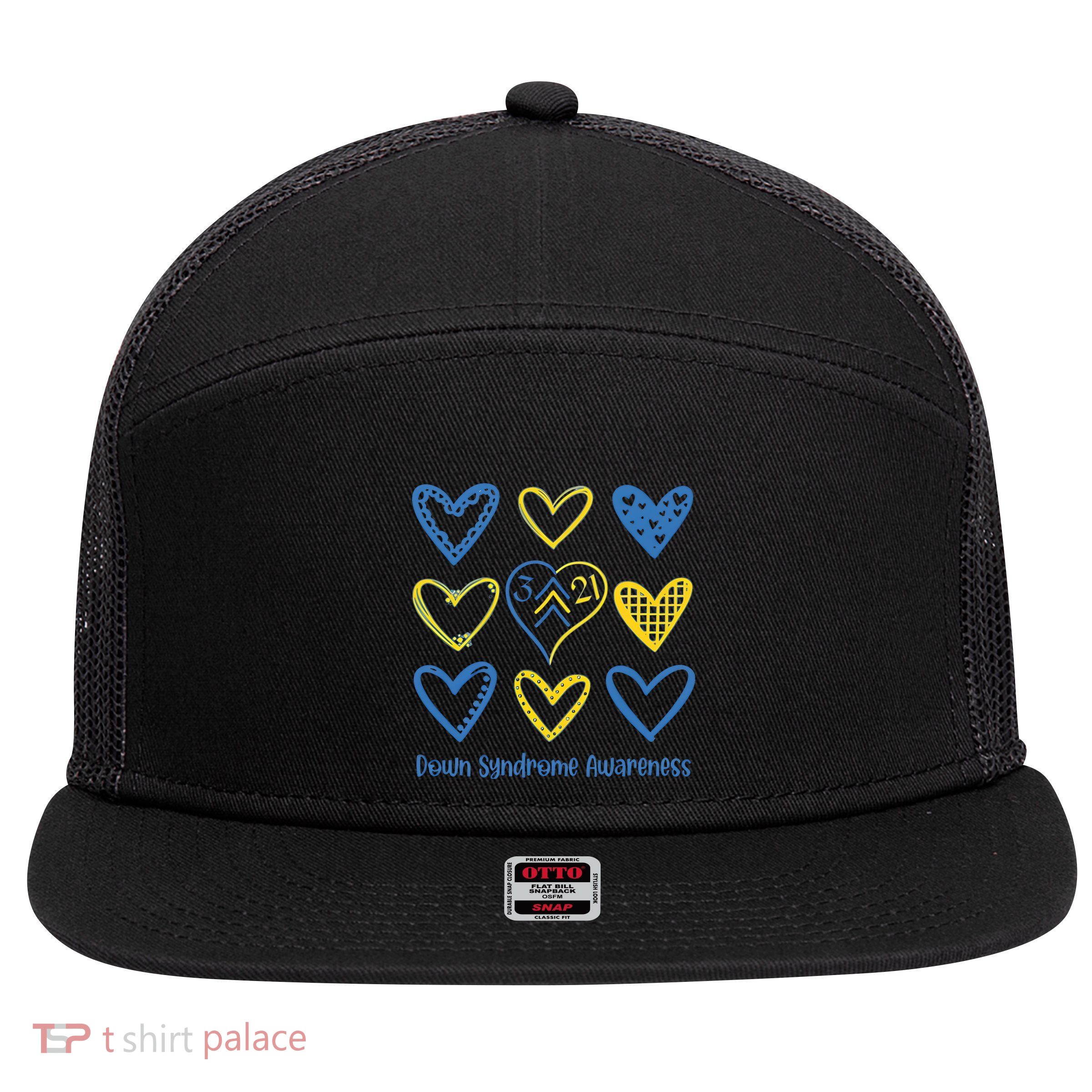Down Syndrome Awareness Heart Lover Supporter 7 Panel Mesh Trucker Snapback Hat