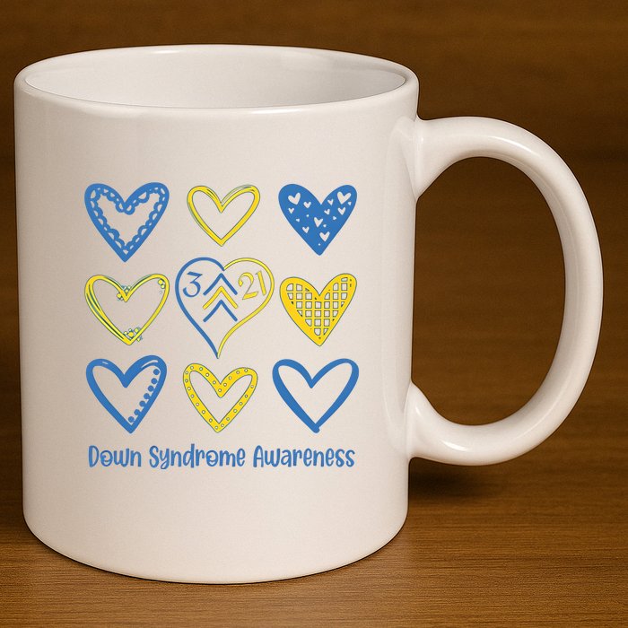 Down Syndrome Awareness Heart Lover Supporter 11oz C Handle Ceramic Mug