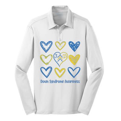 Down Syndrome Awareness Heart Lover Supporter Silk Touch Performance Long Sleeve Polo