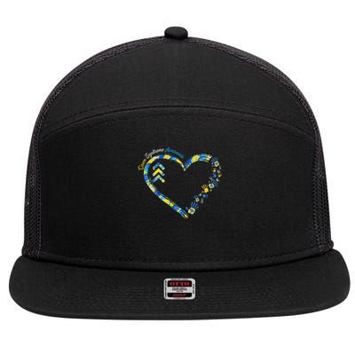 Down Syndrome Awareness Heart Down Right Perfect 321 T21 7 Panel Mesh Trucker Snapback Hat