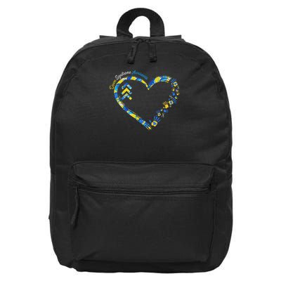 Down Syndrome Awareness Heart Down Right Perfect 321 T21 16 in Basic Backpack