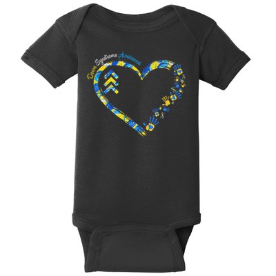 Down Syndrome Awareness Heart Down Right Perfect 321 T21 Baby Bodysuit
