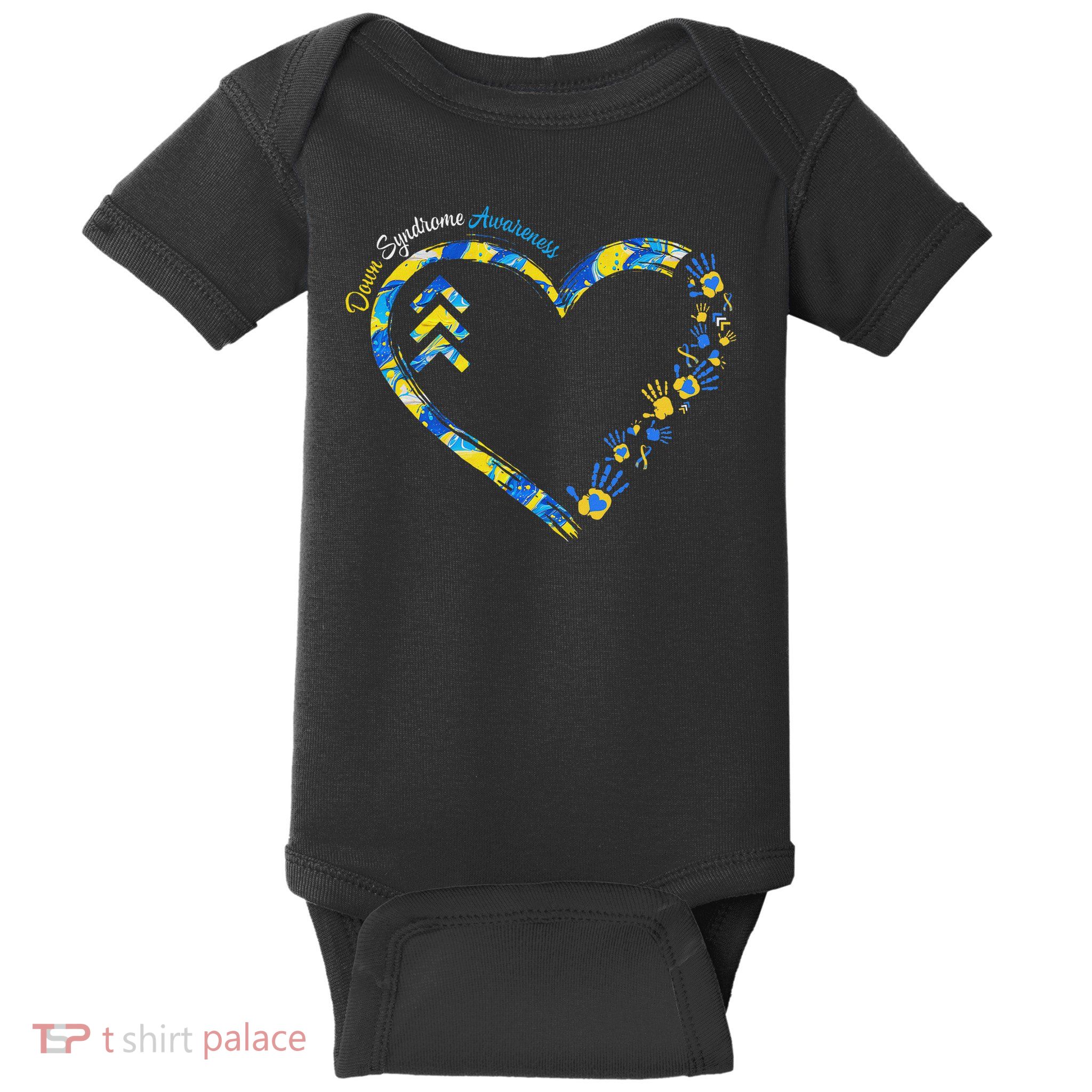 Down Syndrome Awareness Heart Down Right Perfect 321 T21 Baby Bodysuit
