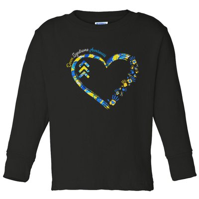 Down Syndrome Awareness Heart Down Right Perfect 321 T21 Toddler Long Sleeve Shirt