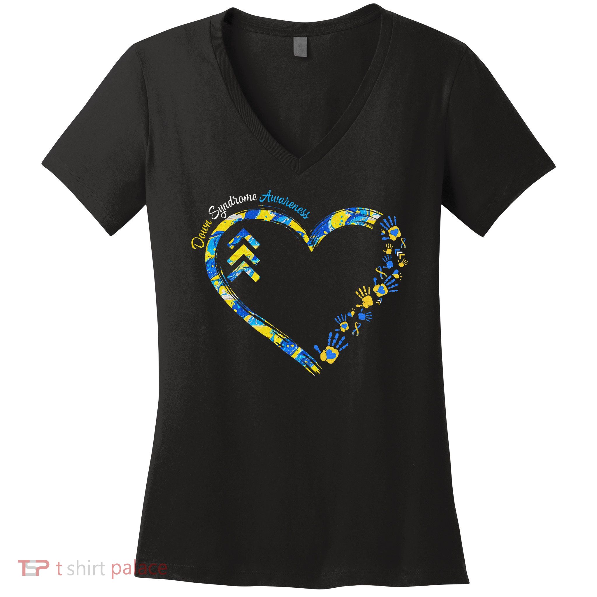 Down Syndrome Awareness Heart Down Right Perfect 321 T21 Women's V-Neck T-Shirt