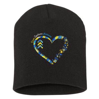 Down Syndrome Awareness Heart Down Right Perfect 321 T21 Short Acrylic Beanie