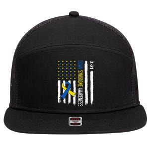 Down Syndrome Awareness Us Flag Trisomy 21 7 Panel Mesh Trucker Snapback Hat