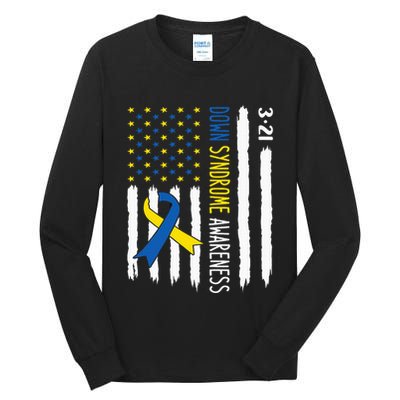 Down Syndrome Awareness Us Flag Trisomy 21 Tall Long Sleeve T-Shirt