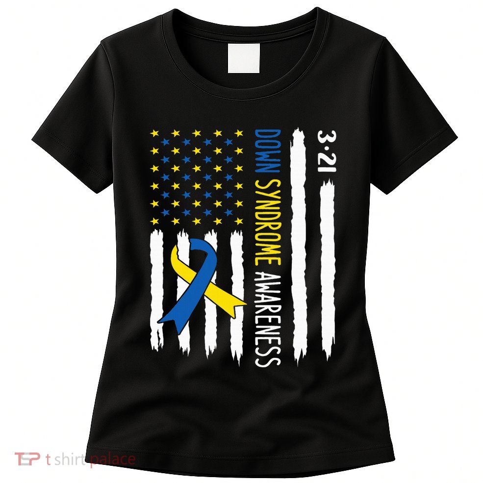 Down Syndrome Awareness Us Flag Trisomy 21 Womens T-Shirt