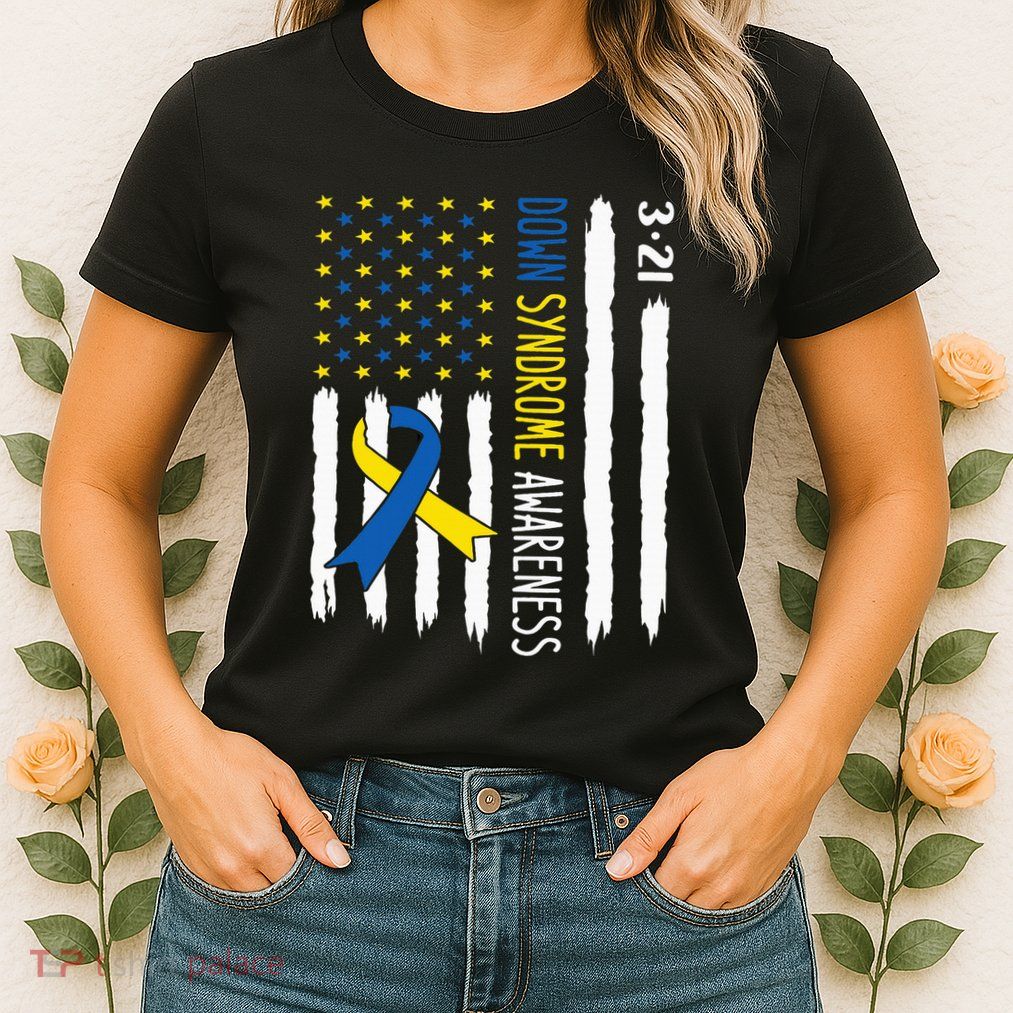 Down Syndrome Awareness Us Flag Trisomy 21 Womens T-Shirt