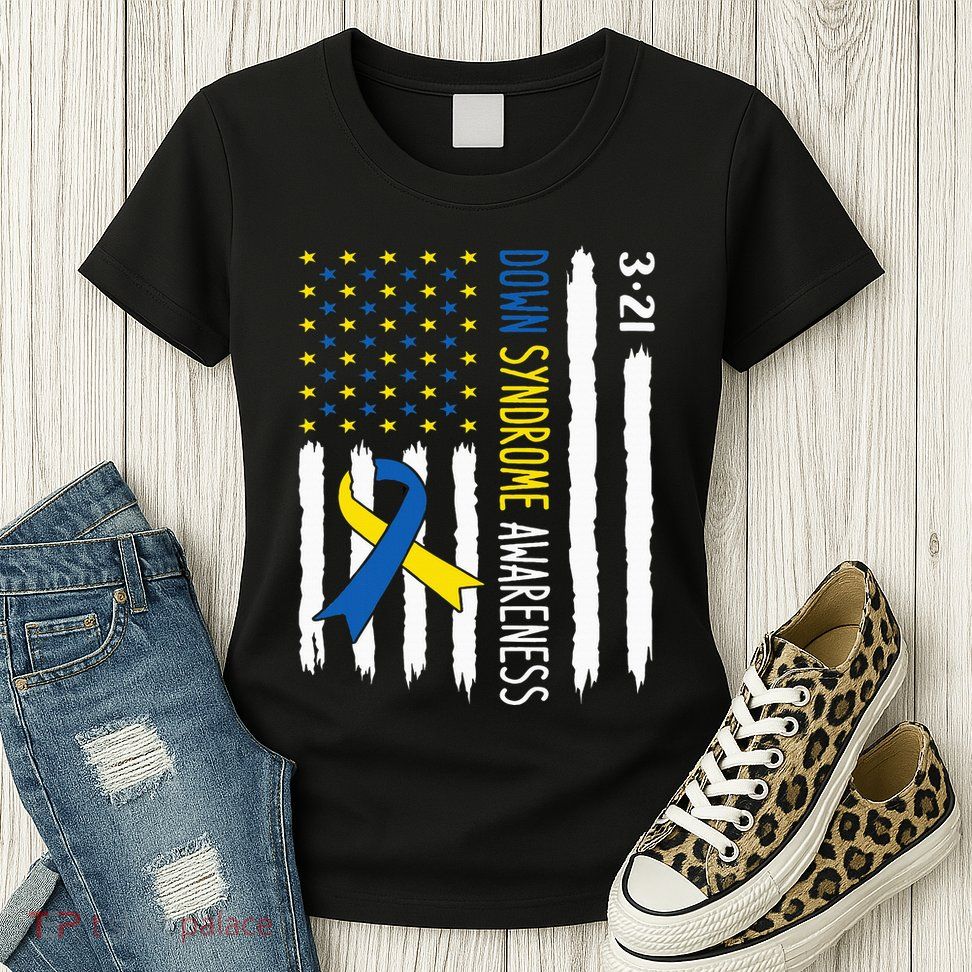 Down Syndrome Awareness Us Flag Trisomy 21 Womens T-Shirt
