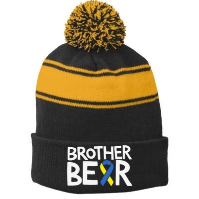 Down Syndrome Awareness T21 Day Brother Stripe Pom Pom Beanie