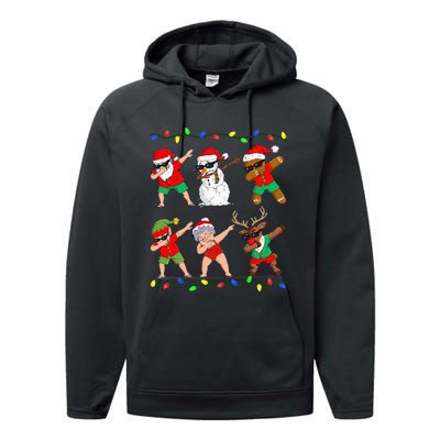 Dabbing Santa And Friends Christmas In July Xmas Performance Fleece Hoodie