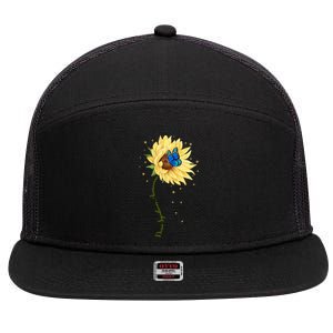 Down Syndrome Awareness Sunflower Butterfly 7 Panel Mesh Trucker Snapback Hat