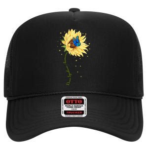 Down Syndrome Awareness Sunflower Butterfly High Crown Mesh Back Trucker Hat