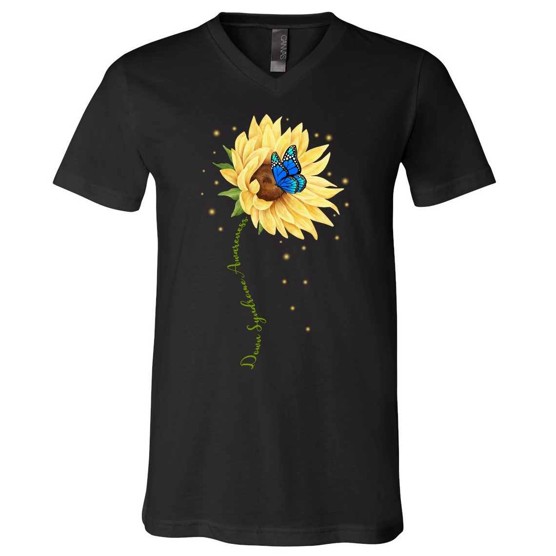 Down Syndrome Awareness Sunflower Butterfly V-Neck T-Shirt
